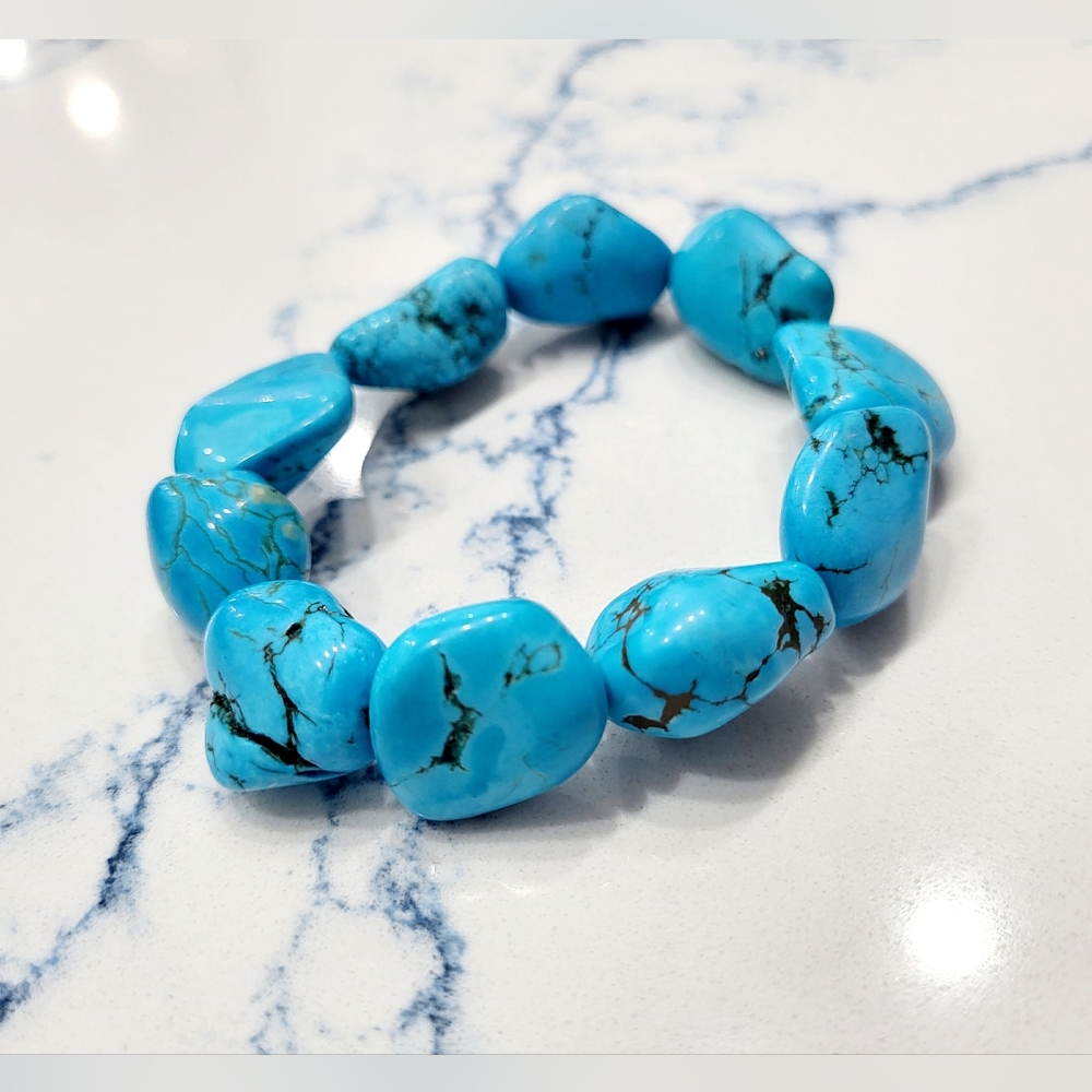 Turquoise Nugget Stretch Bracelet - Picture 6 of 13